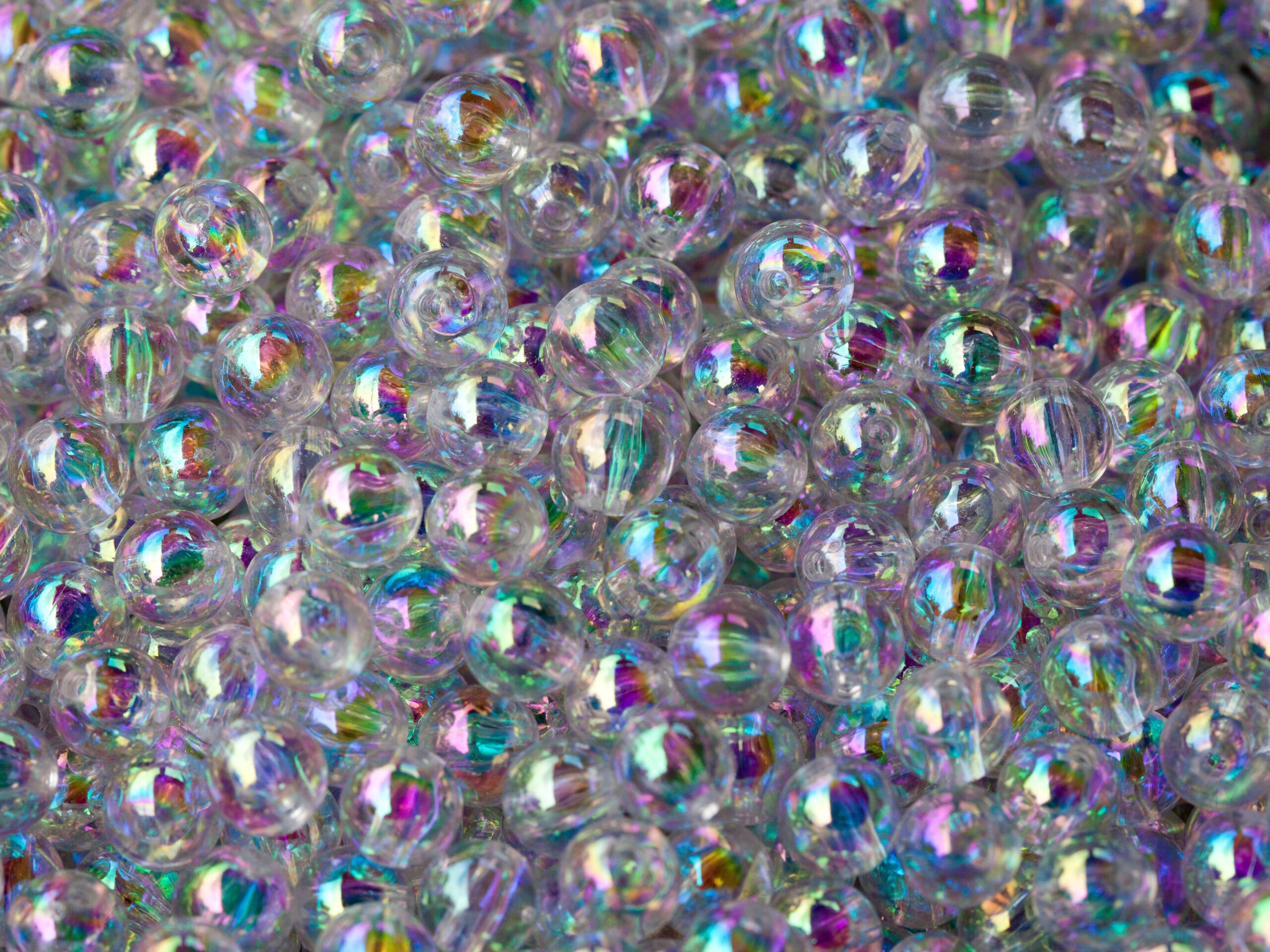 Colorful iridescent beads in close-up view.
